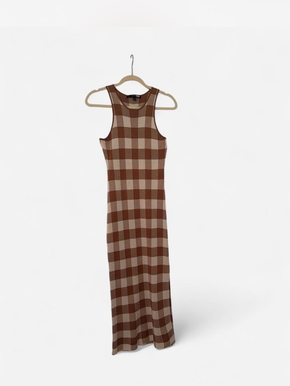Checked Brown Sleeveless Maxi Dress